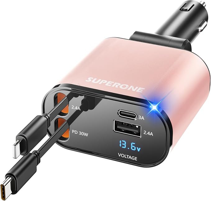 【Upgraded】 Retractable Car Charger 4 in 1, Fast Car Phone Charger with Cord 2.6ft, USB C Car ... | Amazon (US)