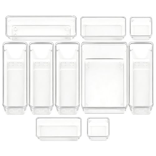 Clear Acrylic Drawer Organizer Trays, 5 Size Junk Box Organization Small Storage Container Bin for Desk Makeup Bathroom Vanity Kitchen Tool Make Up Workspace Home Dorm Apartment Office Room Nightstand | Amazon (US)