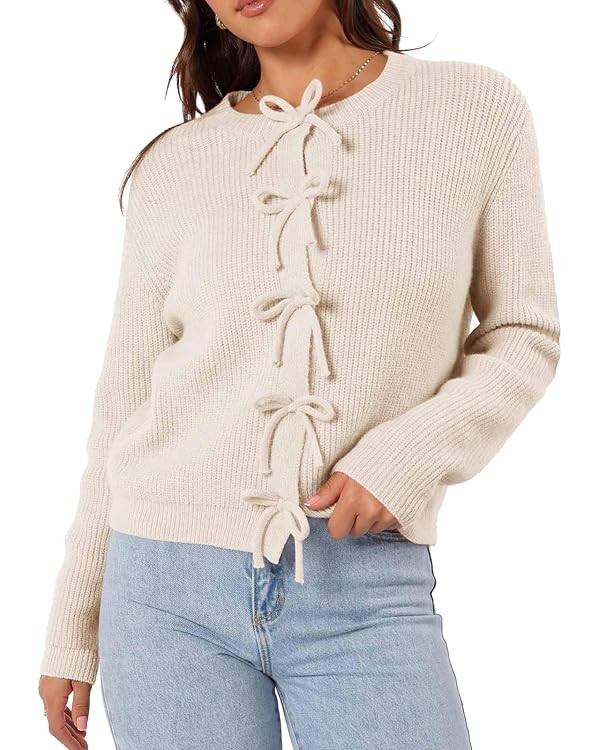 Women's Cardigan Sweaters Bow Button Down Cardigans Fall Fashion Clothes Knit Tie Open Front Coat... | Amazon (US)