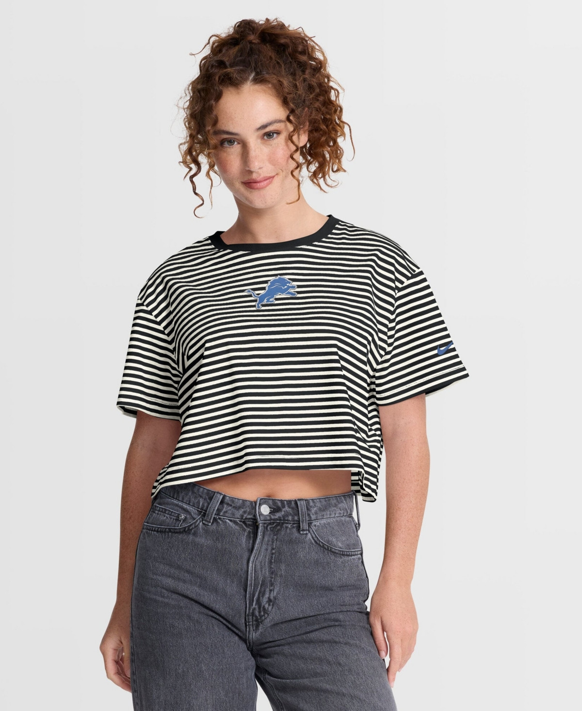 Nike Women's Detroit Lions Striped Cropped T-Shirt - Black, Cream | Macy's