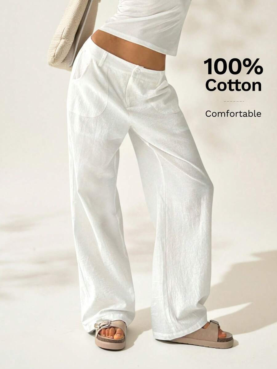 Easelle Casual Solid Color Loose Low Waist Wide-Leg Pants | SHEIN