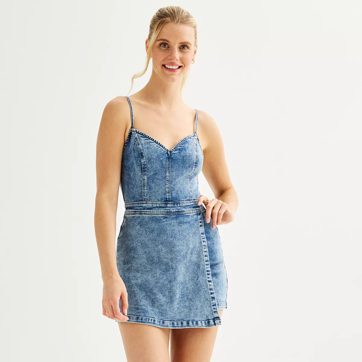 Juniors' Harper & Ivy Sleeveless Denim Romper | Kohl's