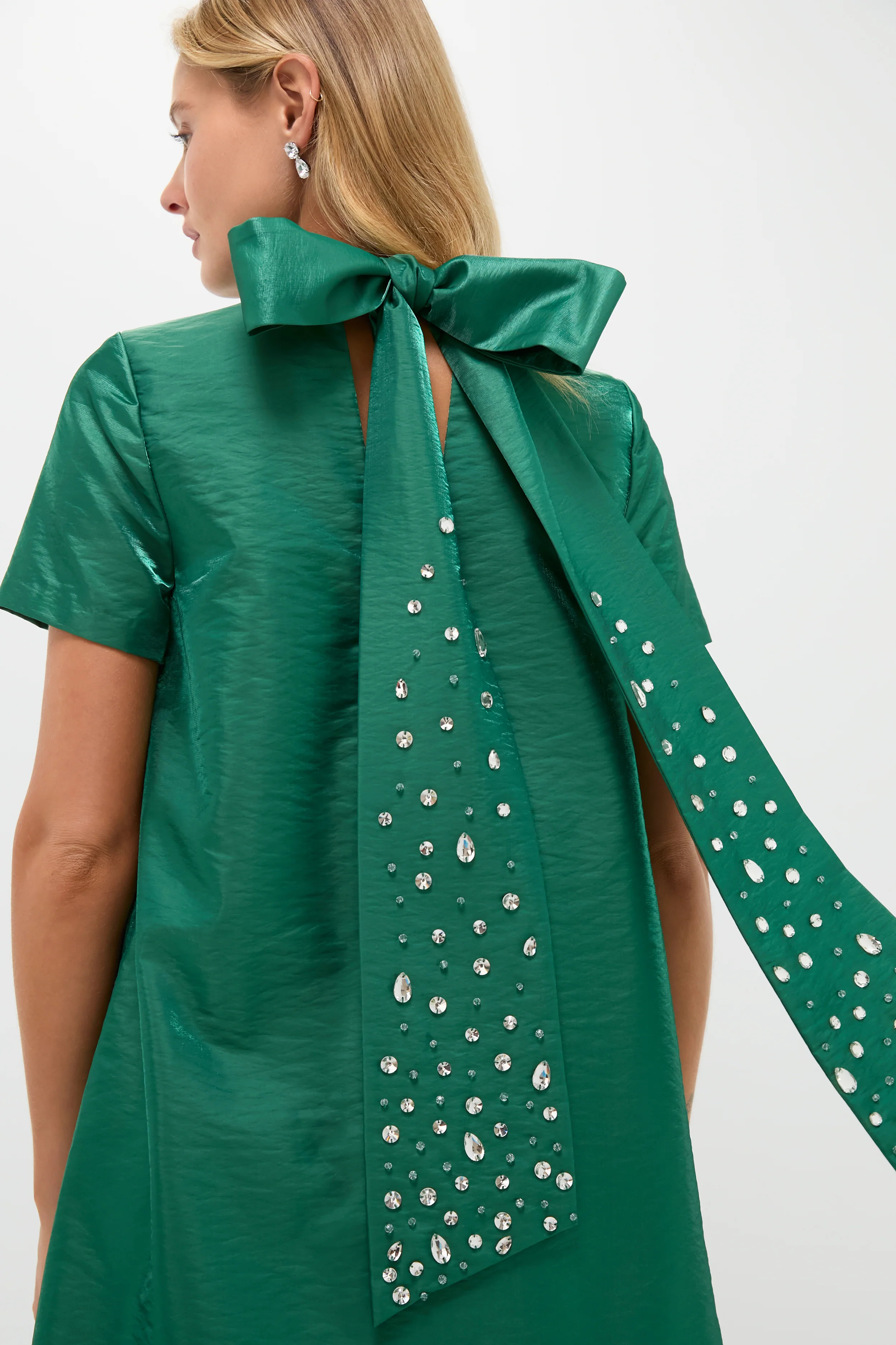 Green Taffeta Embellished Ashton Bow Dress | Tuckernuck (US)
