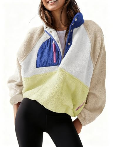 AMEBELLE Women’s Lightweight Fleece Pullover Jacket Cropped Fall Winter Fuzzy Sherpa Jacket Sweatshirt Coat with Pockets(2616-Beige-XS) | Amazon (US)