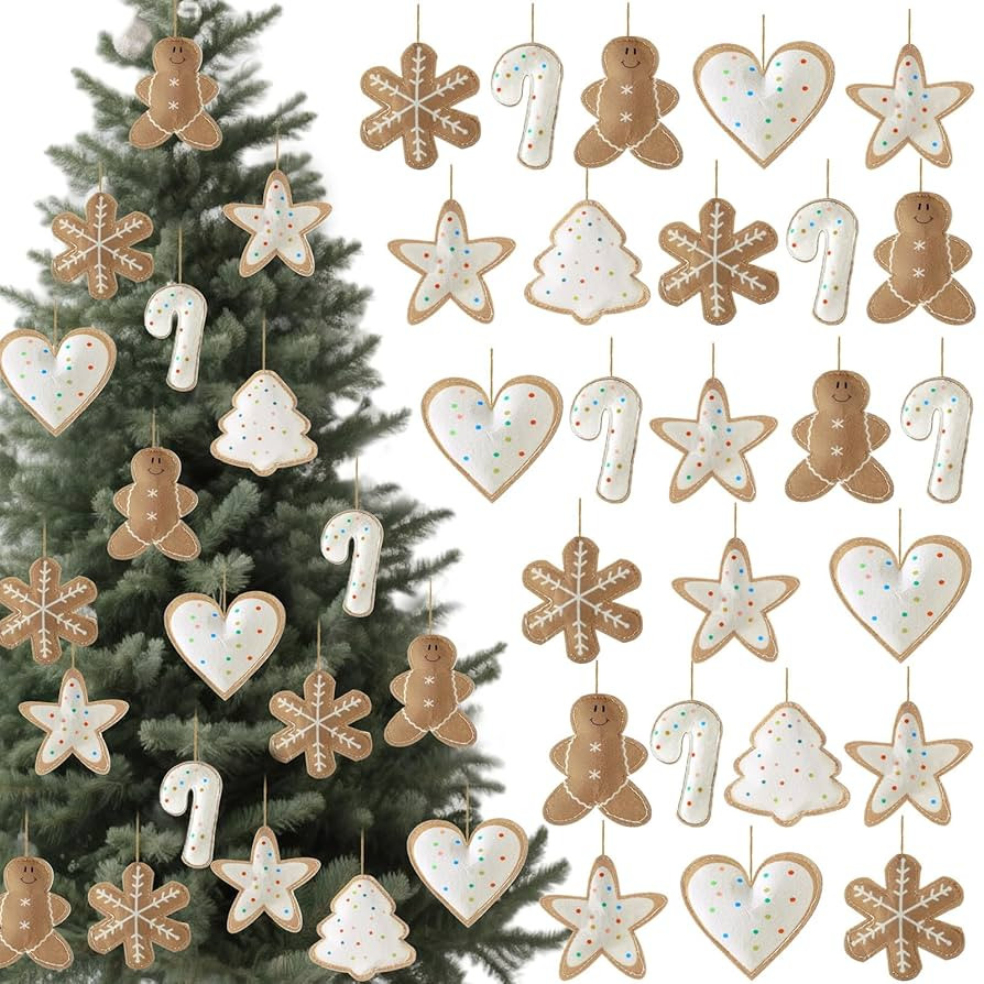 24 Pcs Gingerbread Christmas Ornaments for Tree 3.15" Felt Candy Cane Lollipop Hanging Ornaments ... | Amazon (US)