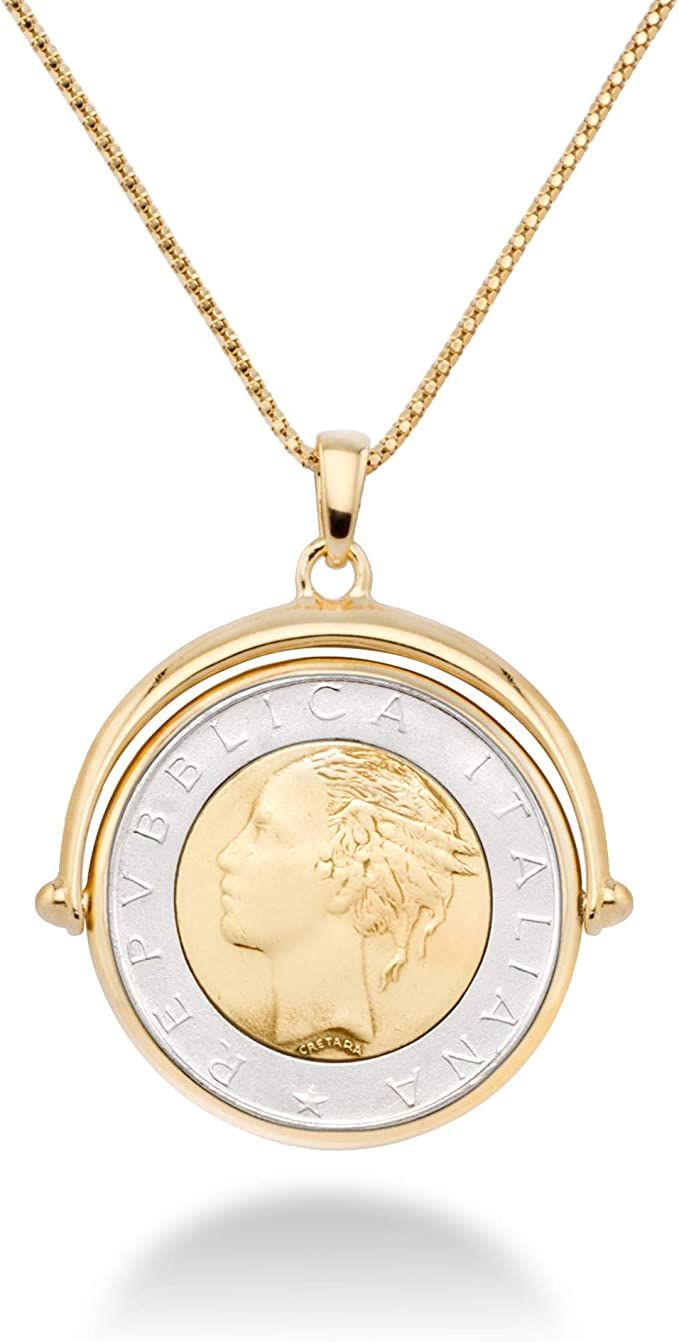 Miabella 18K Gold Over Sterling Silver Italian Genuine 500-Lira Reversible Flip Coin Pendant Neck... | Amazon (US)