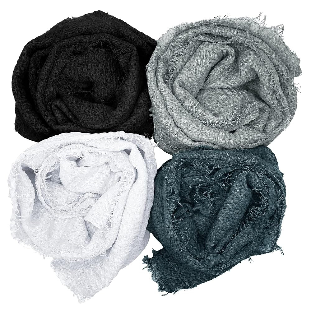 Manshu 4PCS Women's Soft Cotton Hemp Shawl & Wrap, Long Scarf & Head Scarf | Amazon (US)