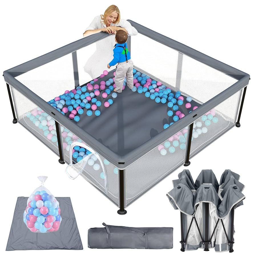 Amazon.com : TOREVSIOR Foldable Baby Playpen with Mat, 50"×50" Collapsible Play Pen for Babies a... | Amazon (US)