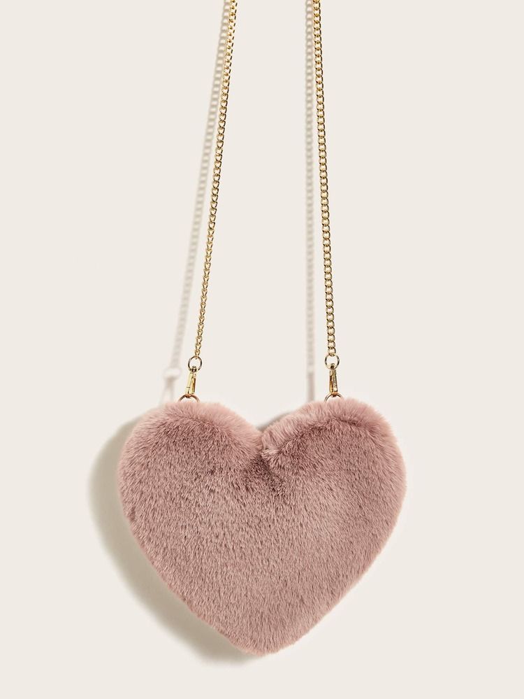 Fluffy Heart Shaped Chain Crossbody Bag | SHEIN