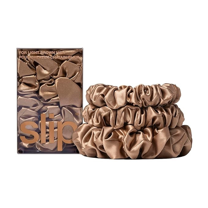 slip Back to Basics Light Brown Midi & Large Scrunchie Set | Includes 2 Midi & 1 Large Pure Silk ... | Amazon (US)