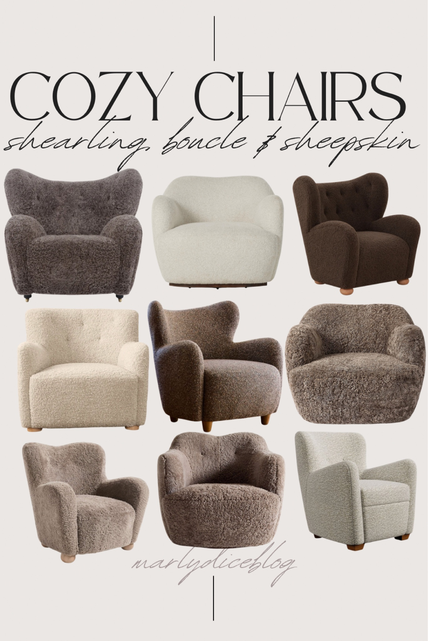 Accent chairs, cozy fuzzy chairs, shearling, boucle and sheepskin lounge chairs

#LTKHome