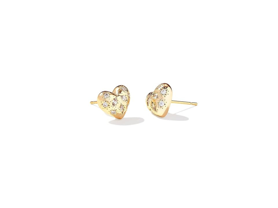 Kendra Scott Holland Heart Stud Women's Earrings Earring Gold White Crystal, Brass | Zappos