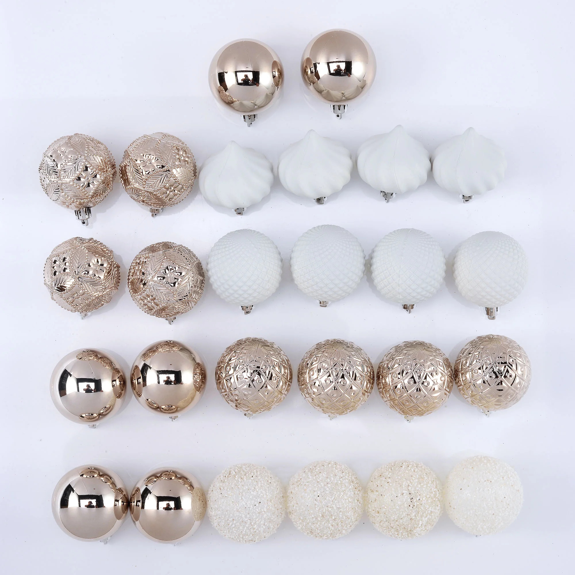 Holiday Time 60 mm Shatterproof Christmas Ornaments, Champagne Gold and White, 26 Count | Walmart (US)