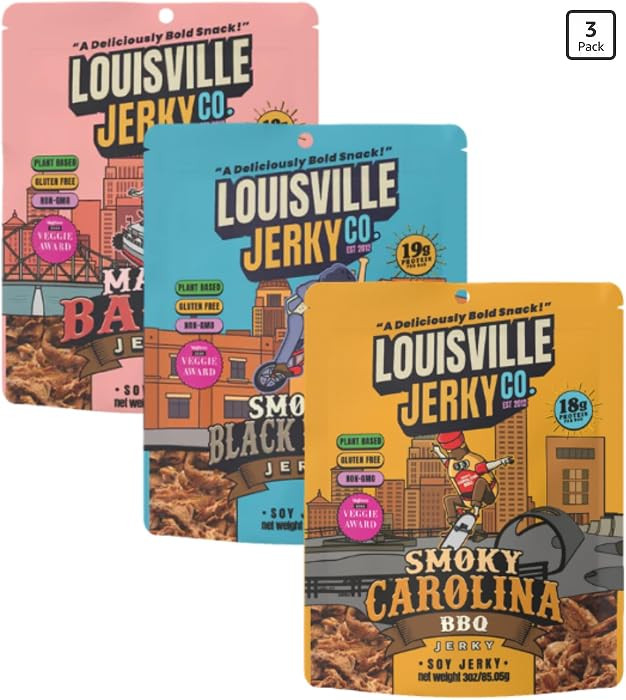Louisville Vegan Jerky Co. Best Sellers 1 Variety Bundle Vegan Jerky 3 oz. 3 pack (Smoky Carolina... | Amazon (US)