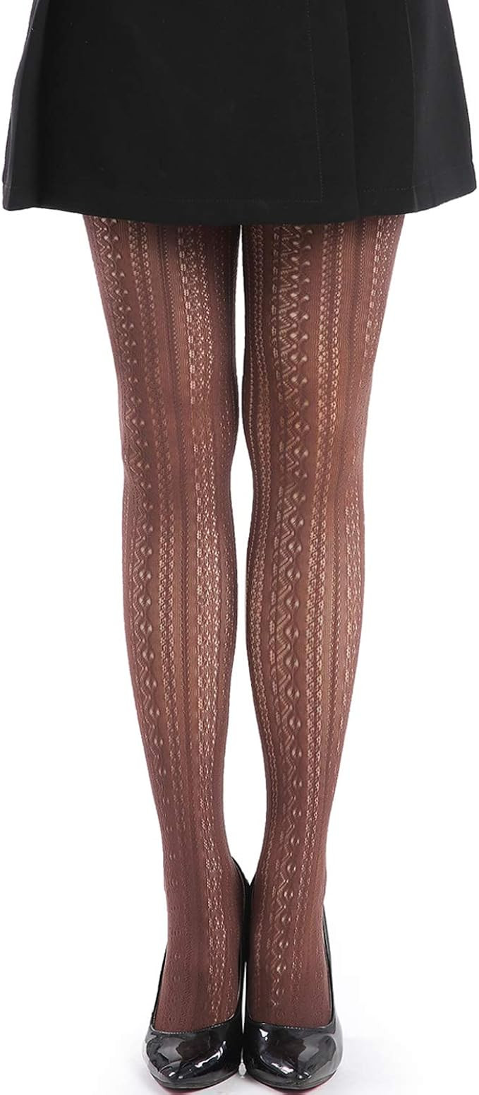 EachEver Women Fishnet Hollow Out Chiffon Lace Stockings Tights Vertical Strips Pantyhose | Amazon (US)