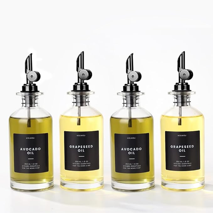 Molimoli Olive Oil Dispenser Bottle for Kitchen With Weighted Pourer - Glass Cruet Set of 4 | 350... | Amazon (US)