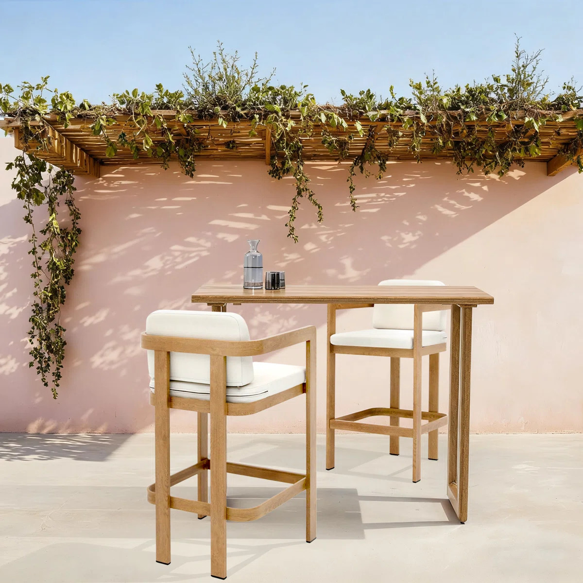 Quick-Assembly Bar Stool and Bar Table, Wood-Grain Finish Aluminum Bar Stool and Table, Weather-R... | Wayfair North America