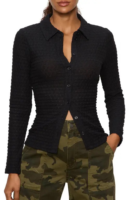 Sanctuary Dreamer Textured Bubble Knit Button-Up Shirt in Black at Nordstrom, Size Small P | Nordstrom