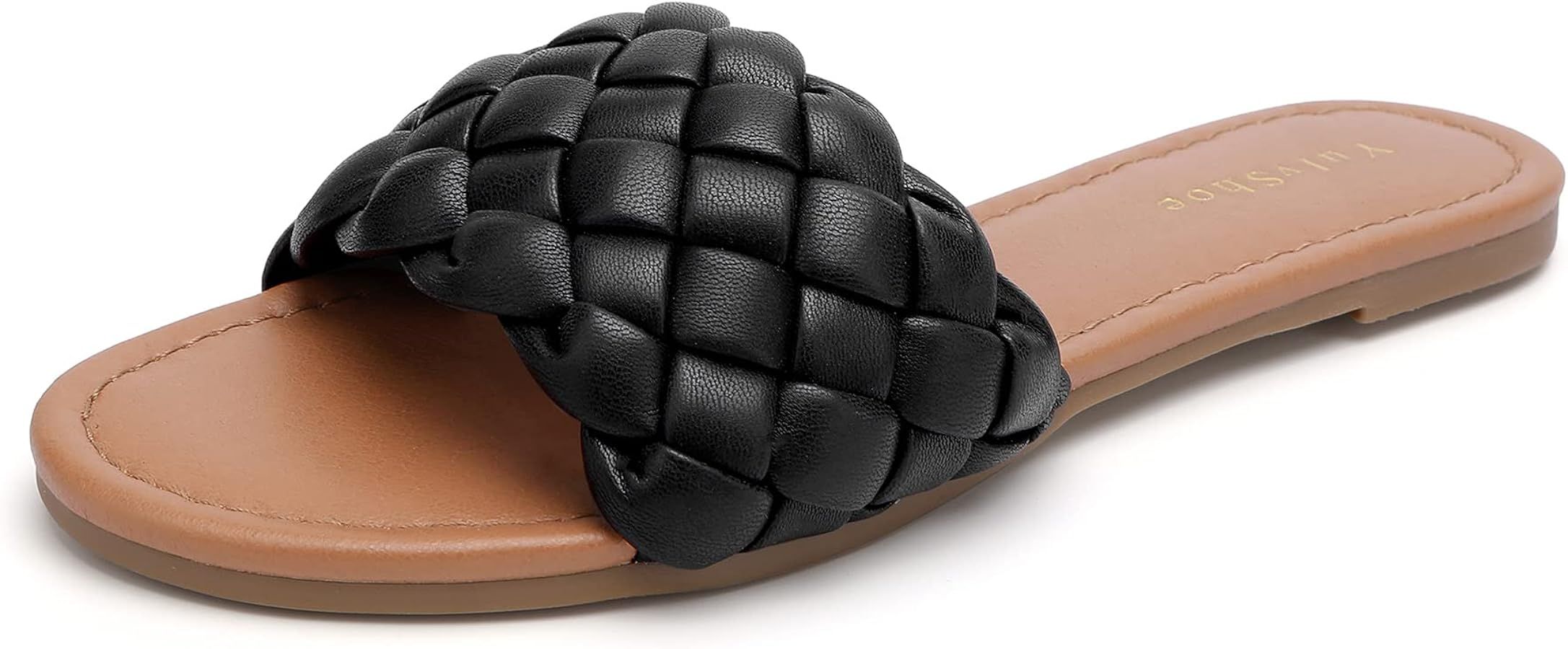 YULVSHOE Women's Braided Flat Sandals Fashion Woven Open Toe Slip On Slides Strappy Beach Sandals... | Amazon (US)