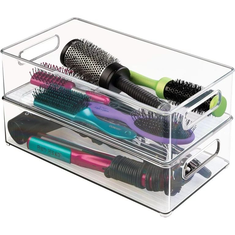 iDesign Linus Plastic Stackable Cabinet Organizer Bin with Handles, Clear, 14.6" x 8" x 4" | Walmart (US)