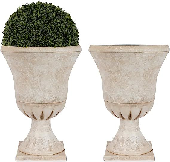 Worth Garden Plastic Urn Planters for Outdoor Plants, Tree 22'' Tall 2 Pack Round Classic Resin F... | Amazon (US)