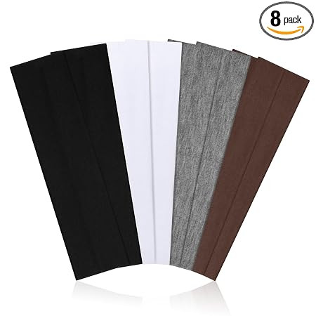 Headbands for Women, 8pcs Stretchy Non Slip Soft Cotton Cloth Hair Bands for Sports, Workout, Yog... | Amazon (US)