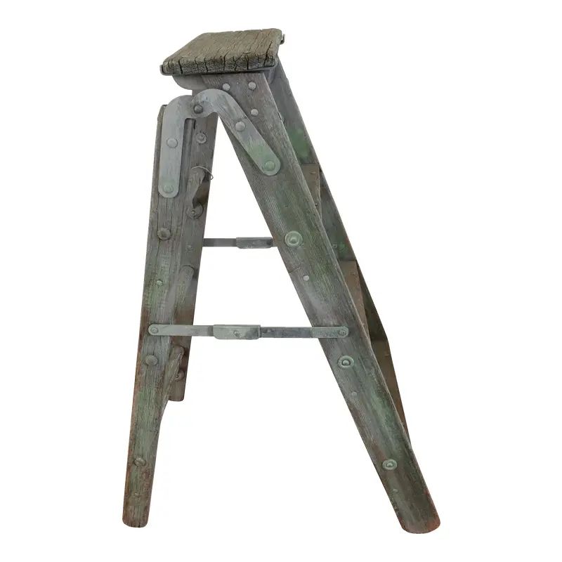 Antique Rustic Wooden Step Ladder | Chairish