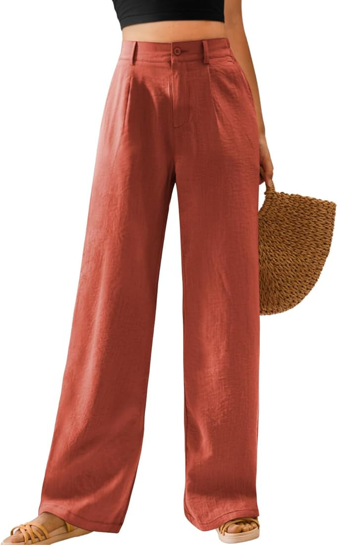 Womens Casual Wide Leg Pants High Waisted Button Down Straight Long Trousers Palazzo Pants | Amazon (US)