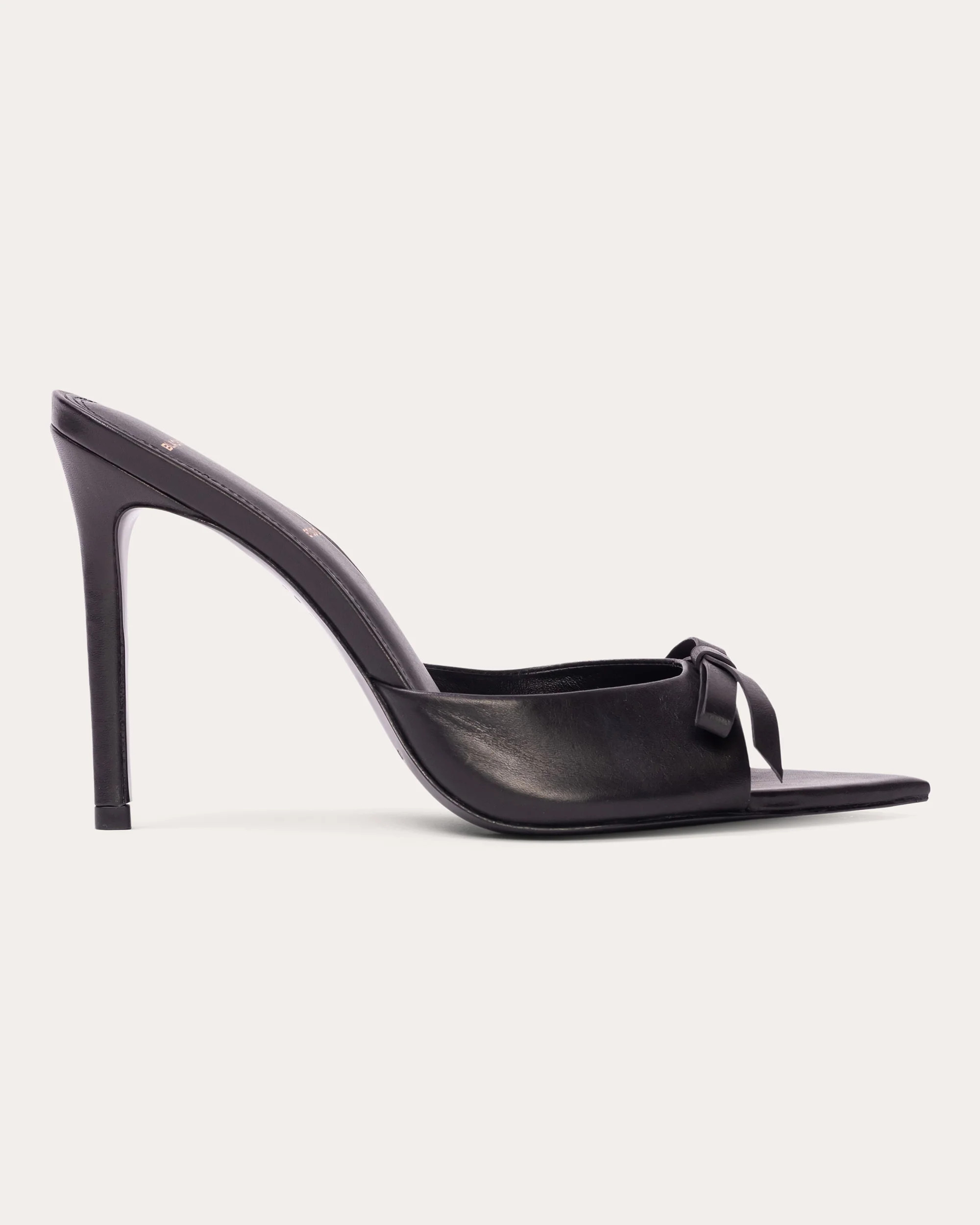 Black Suede Studio Women's Brea Bow Mule in Black Buffed Nappa Leather | Olivela
