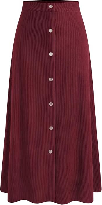 CIDER Skirts for Women Corduroy Midi A Line Ruffle Button Front Mid Waist Solid Casual Skirt | Amazon (US)