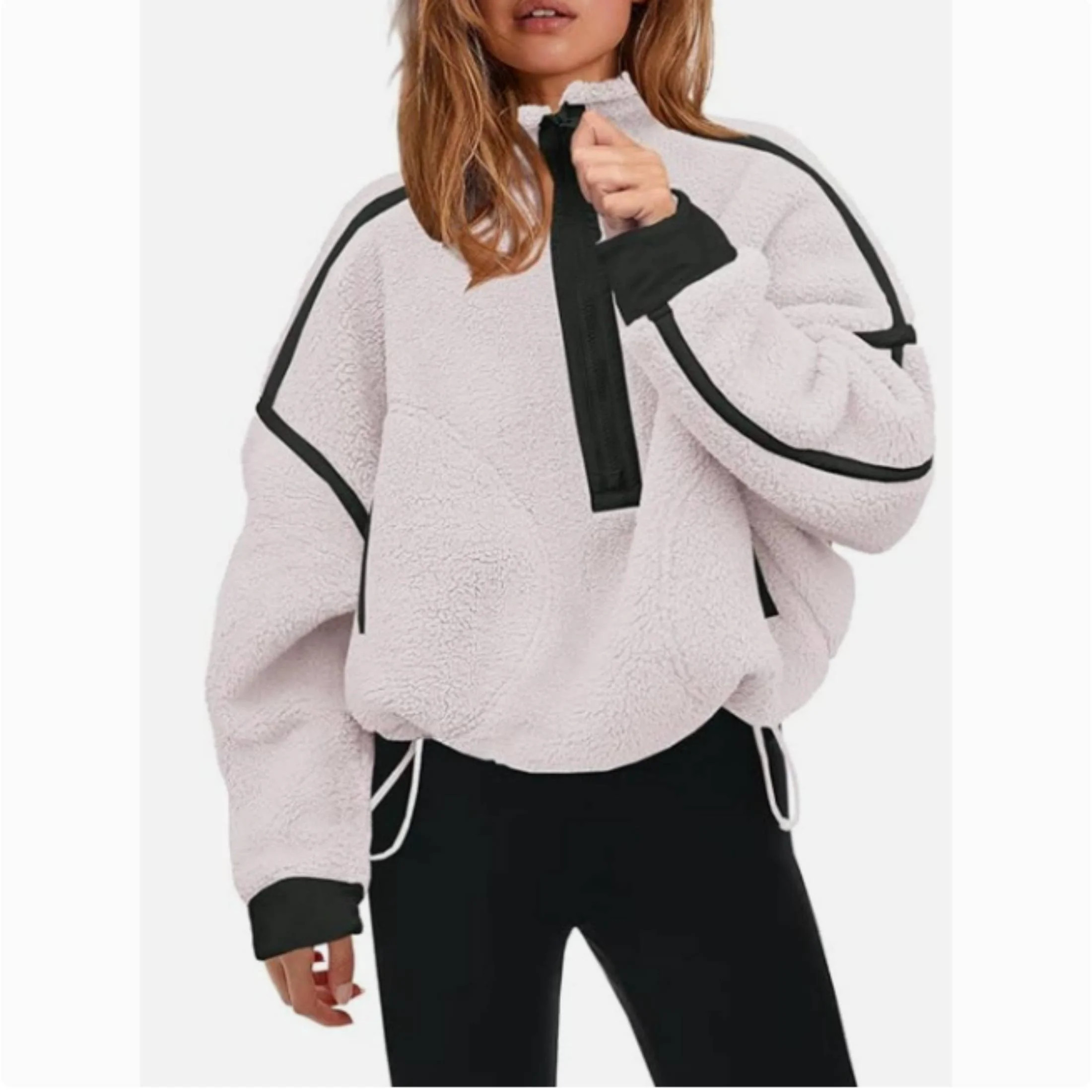 Women’s Sherpa Fleece Sweatshirt with Half Zip Oversized Pullover Soft Warm Furry | Walmart (US)