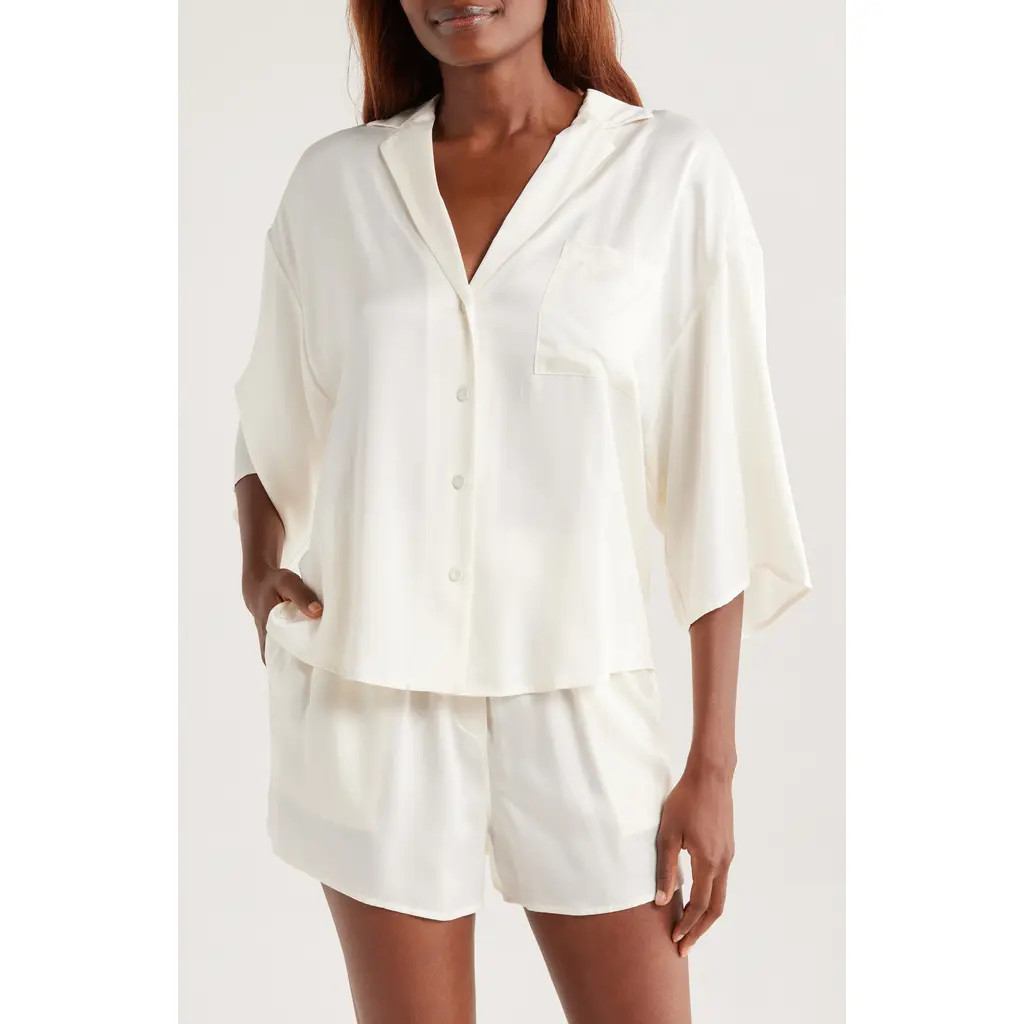 Lunya Washable Silk Button-Up Short Pajamas in Tranquil White at Nordstrom, Size Medium | Nordstrom