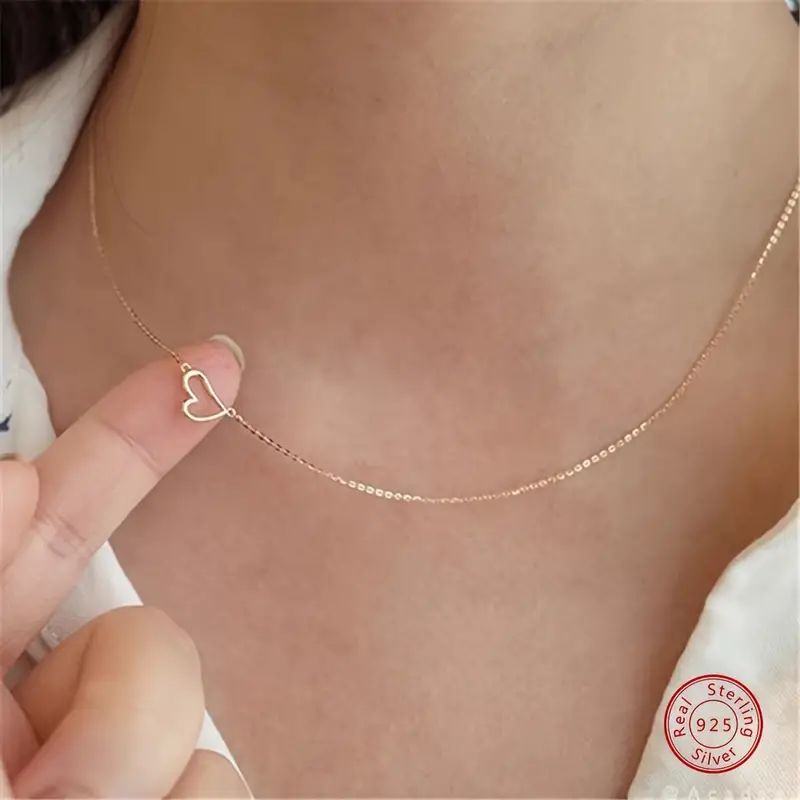 925 Sterling Silver Vintage Simple Golden Cute Love Heart Pendant Necklace For Women Clavicle Cha... | Temu Affiliate Program