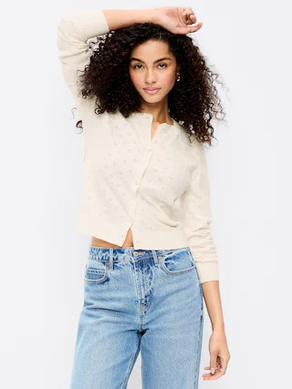 SoSoft Lite Cropped Pointelle Cardigan | Old Navy (US)