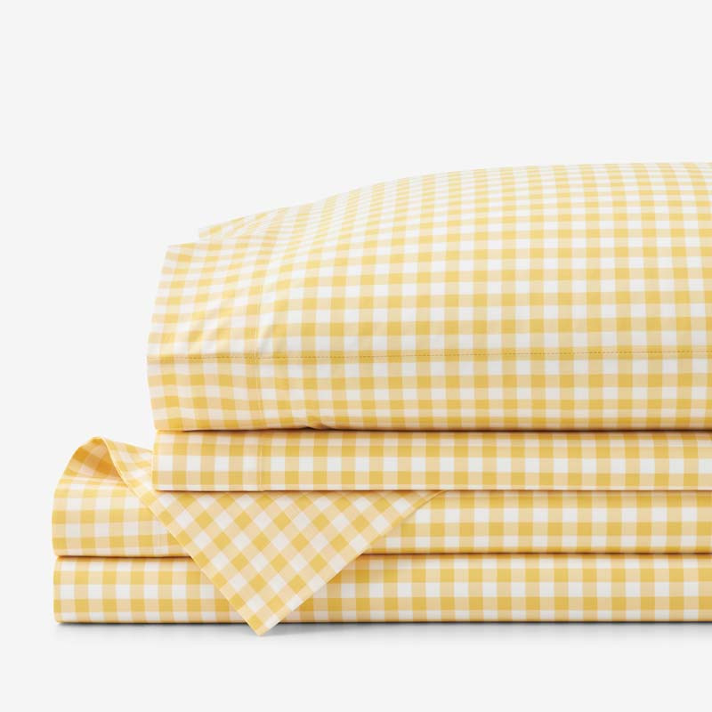 Gingham Classic Cool Organic Cotton Percale Bed Sheet Set - Yellow, Size Twin | The Company Store | The Company Store