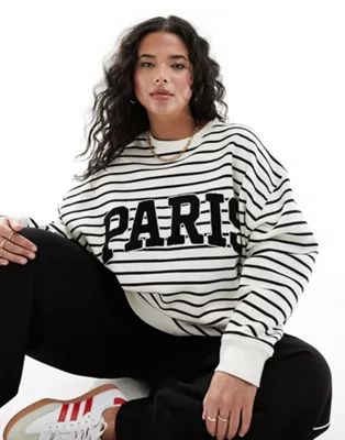 4th & Reckless Plus exclusive Paris logo sweatshirt in black and white stripe | ASOS | ASOS (Global)