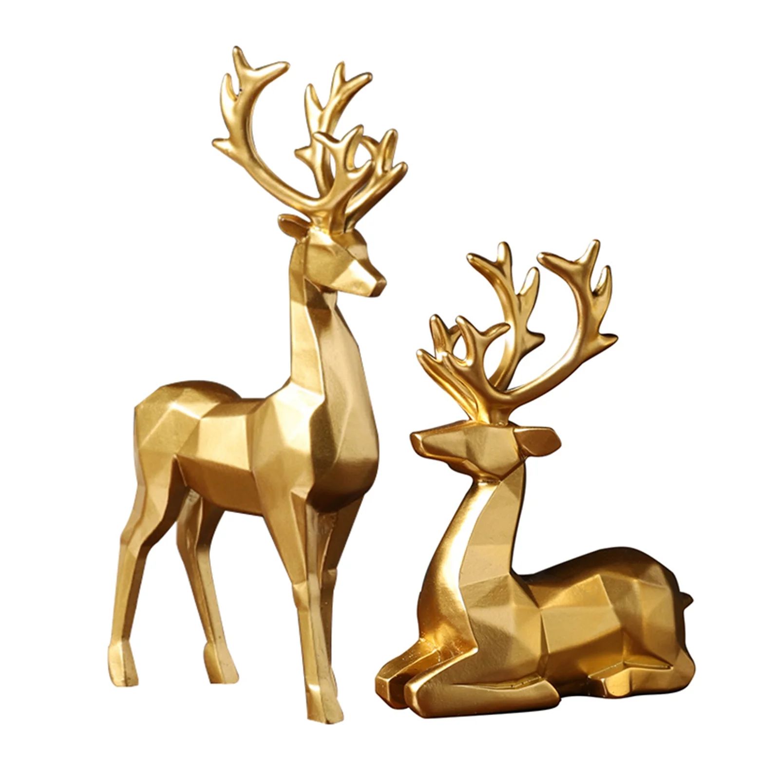 Nordic Christmas Reindeer Figurine 2 Pcs Geometric Resin Sitting Standing Elk Deer Statue for Hom... | Walmart (US)