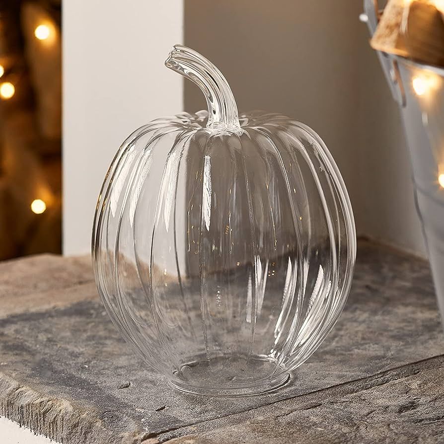 Lights4fun, Inc. 8” Clear Glass Pumpkin Cloche Fall Thanksgiving Decoration | Amazon (US)