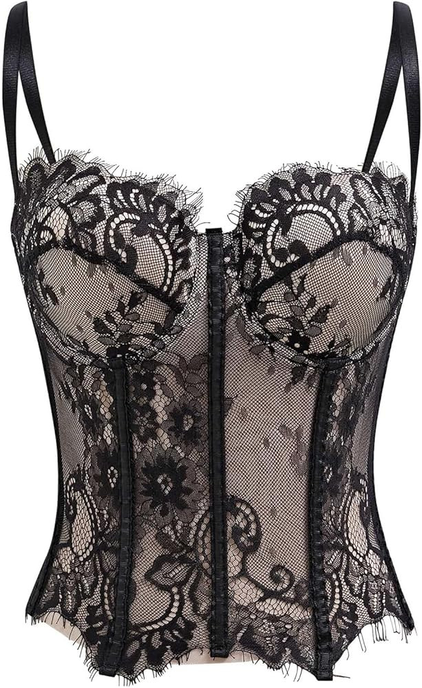 Amazon.com: CHICWISH Women Floral Lace Corset Mesh Bra Top Sexy Sheer Mesh Bustier Push Up Top Going Out Party Crop Tops Black : | Amazon (US)