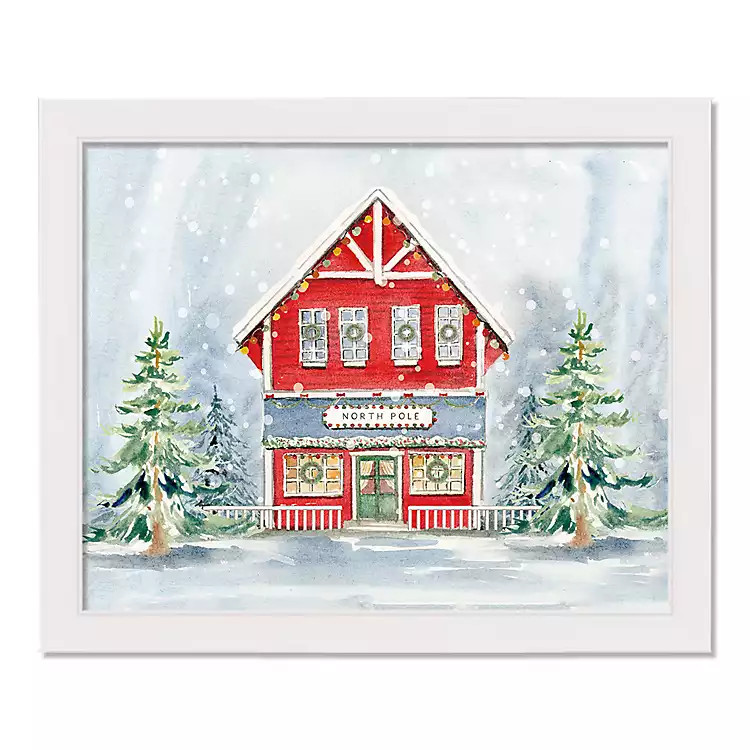 New! Snowy North Pole House Framed Canvas Art Print | Kirkland's Home