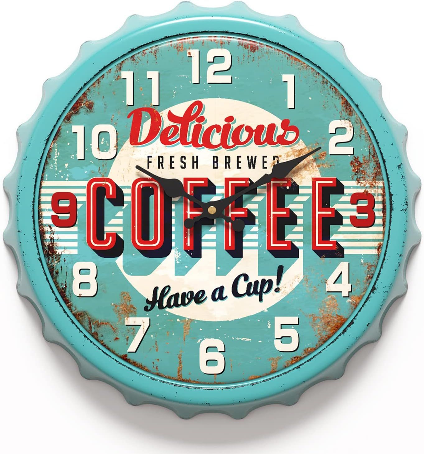 Bottle Cap Design Iron Retro Wall Clock, 13 inch Vintage Style, Silent Non-Ticking Battery Operat... | Amazon (US)