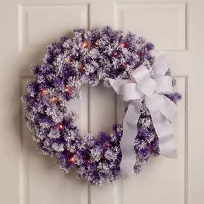 Northlight Pre-Lit Flocked Pine Artificial Christmas Wreath - 24" - Purple - Clear Lights | Belk