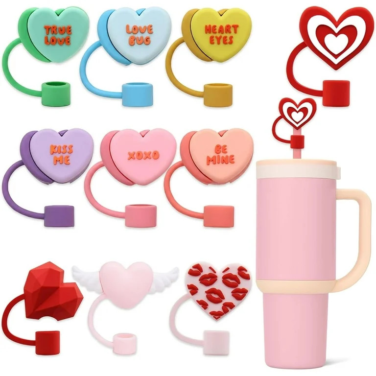 10pcs Valentine Straw Toppers Reusable Silicone Love Heart Straw Topper for Stanley Cup 10mm 0.4i... | Walmart (US)
