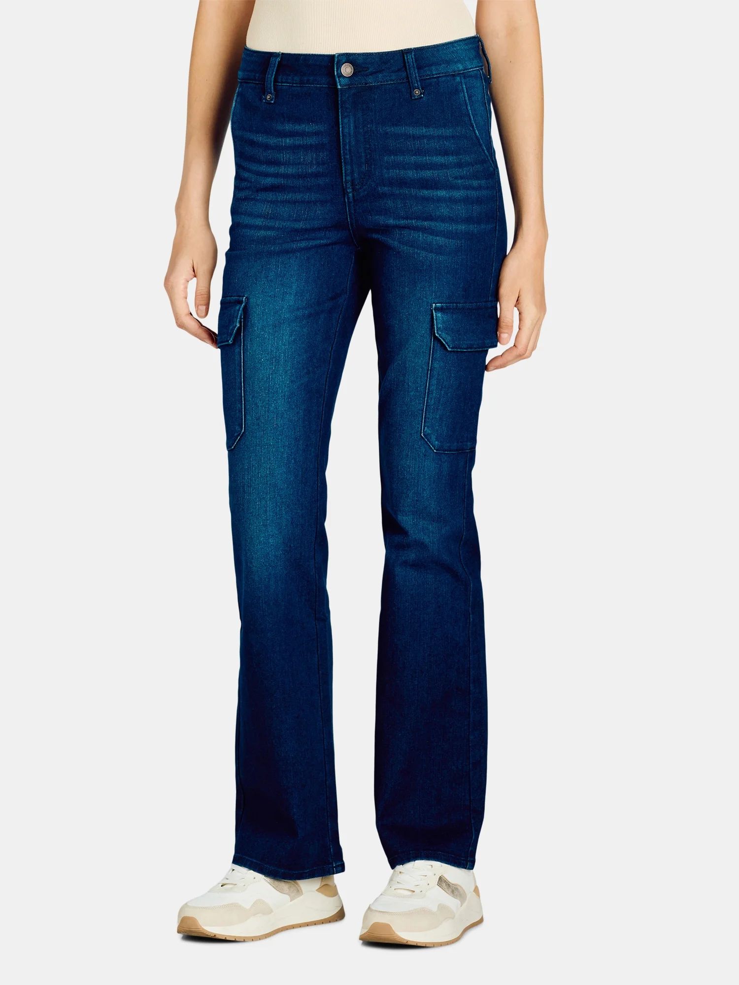 Time and Tru Women's High Rise Cargo Flare Jean, 30", 32", 34" Inseams, Sizes 2-20 | Walmart (US)