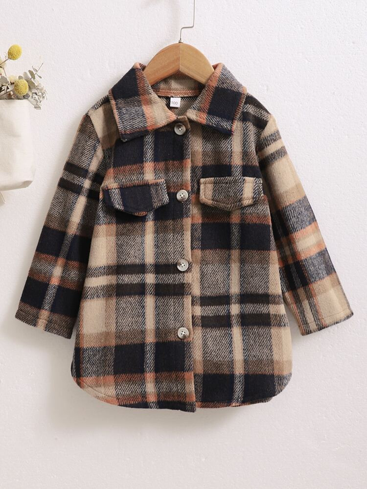 Toddler Girls Flap Detail Plaid Overcoat | SHEIN