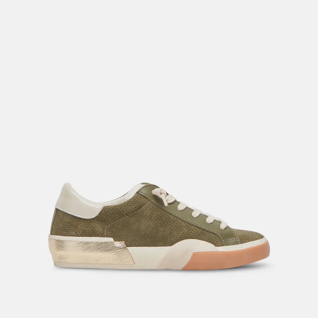 ZINA PLUSH SNEAKERS MOSS PERFORATED SUEDE | DolceVita.com