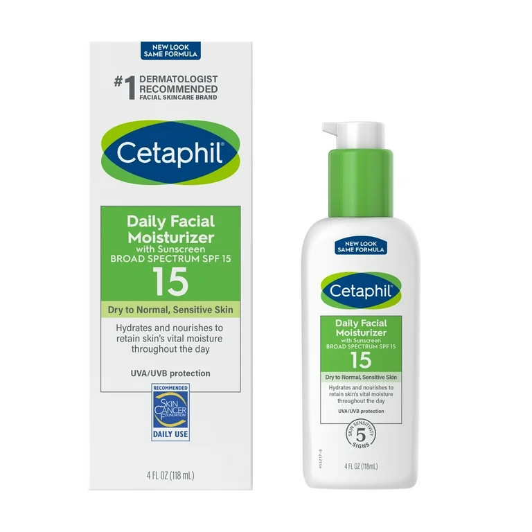 Cetaphil Daily Facial Moisturizer With Sunscreen, Fragrance Free, Broad Spectrum SPF 15, 4 fl oz | Walmart (US)