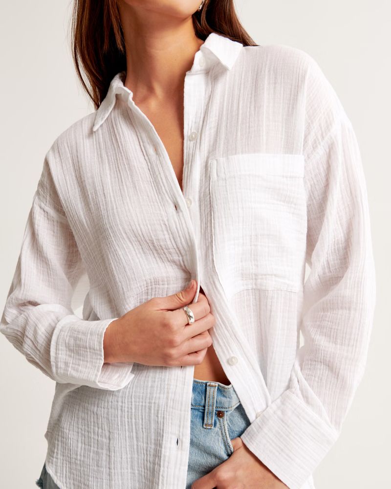 Women's Oversized Gauzy Shirt | Women's | Abercrombie.com | Abercrombie & Fitch (US)