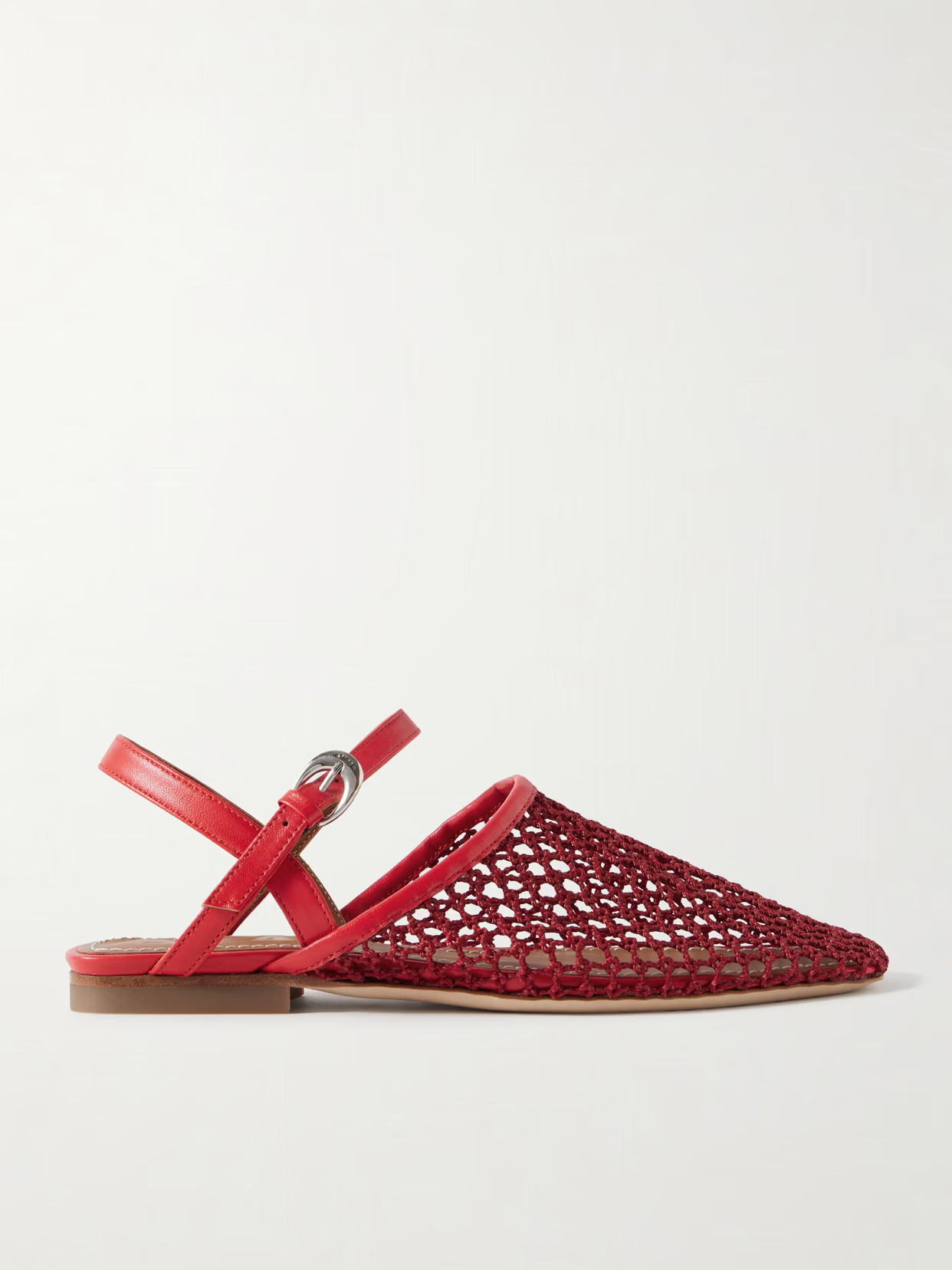 STAUD - Rete Leather-trimmed Crocheted Slingback Flats - Red | NET-A-PORTER (US)