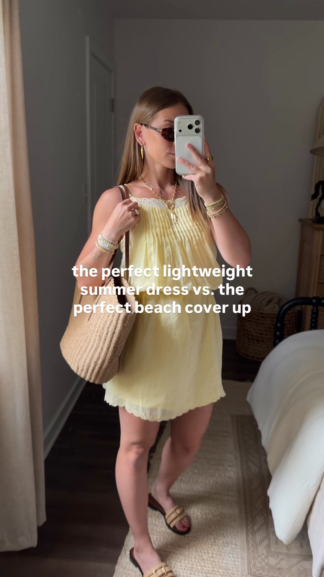 6/25/26 My Versatile Summer J.Crew Favorites @jcrew #ad #injcrew
	
 The kind of pieces that make getting dressed in the summer so easy 🤍 I'm wearing this buttery yellow J.Crew dress in an XS, styled with the cutest fish-inspired jewelry, their everyday slide sandals, and an oversized beach tote. I also linked the matching butter yellow bikini (XS top / S bottoms) that's perfect underneath for beach days. I love how effortlessly this look goes from coffee and exploring a cute town to an afternoon by the water. Everything is linked here ✨

#LTKootd #LTKSeasonal #LTKgrwm